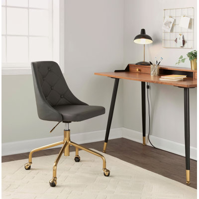 Chaise de bureau contemporaine réglable avec roulettes en métal et similicuir