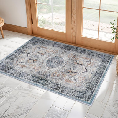 Tapis de couloir lavable - Tapis de cuisine Tapis antidérapant antidérapant pour salle à manger (gris / bleu)