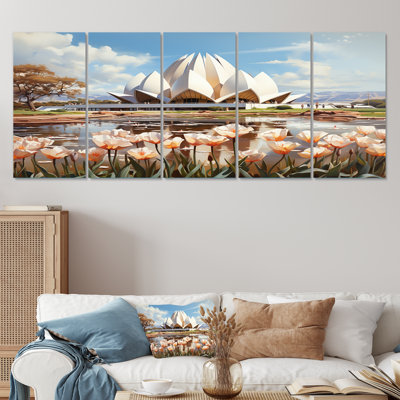Indian Art Lotus Temple - Ensemble de 5 décorations murales d'art indien