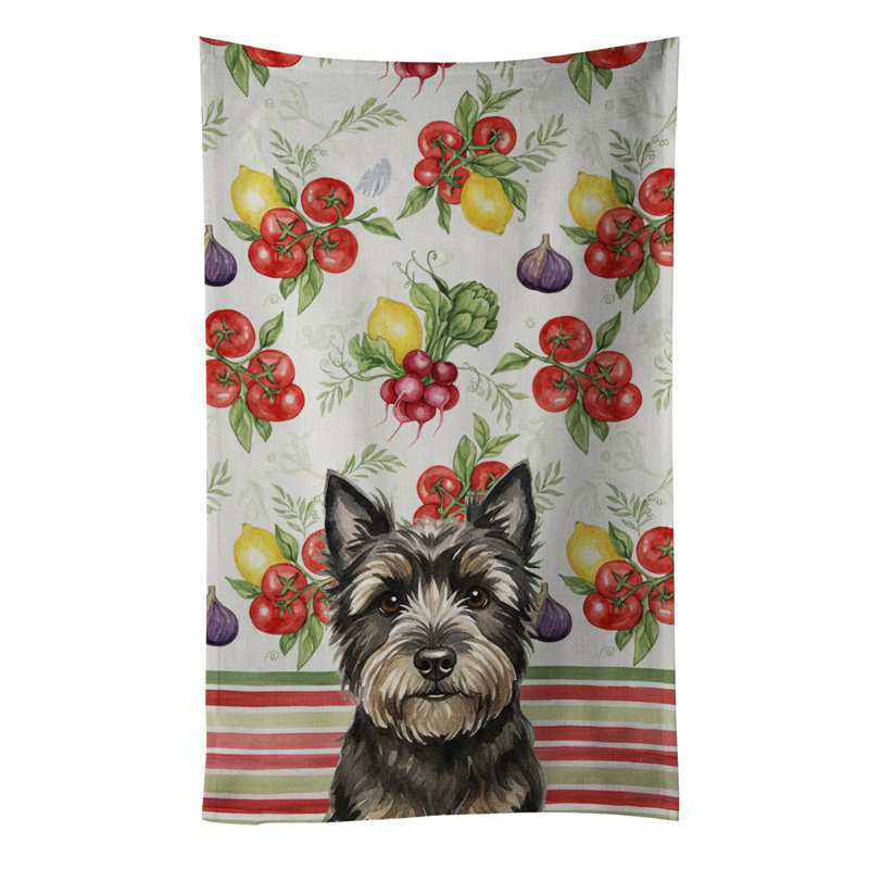 Black Cairn Terrier Vegetables Kitchen Towel, Black Cairn Terrier