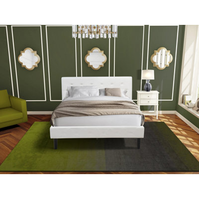 Ensemble de chambre à coucher moderne 2 pièces - Lit capitonné moderne - Tête de lit tapissier en tissu de velours blanc lin et table de chevet au fini crème au beurre brossé