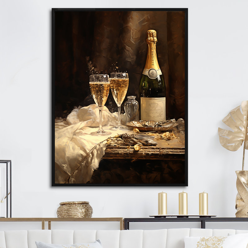 Cellars Silence Champagne Bottle - Art mural sur toile vin et champagne, Cadre flottant noir, H 32 po x l 24 po x P 1 po