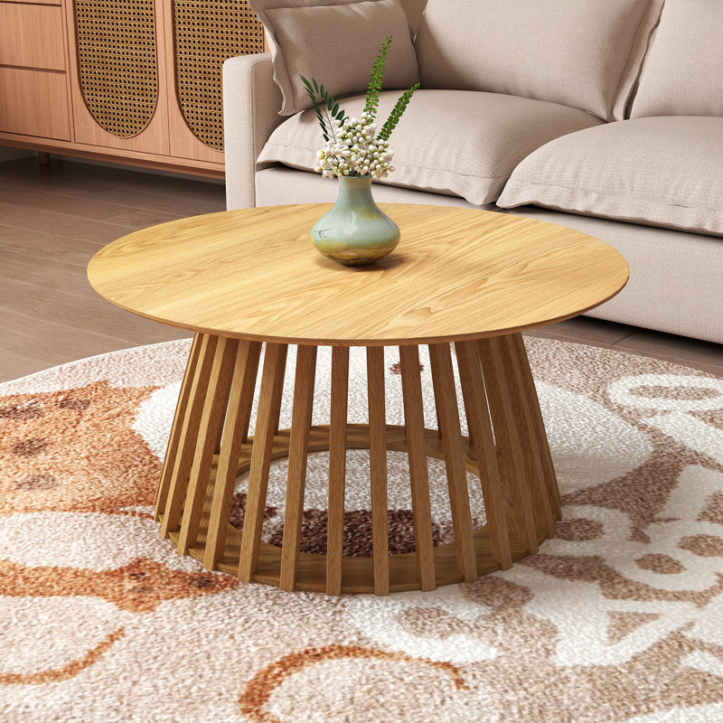 Solid Wood Base Single Coffee Table Round Coffee Table Modern Tea Table For Living Room, Nature