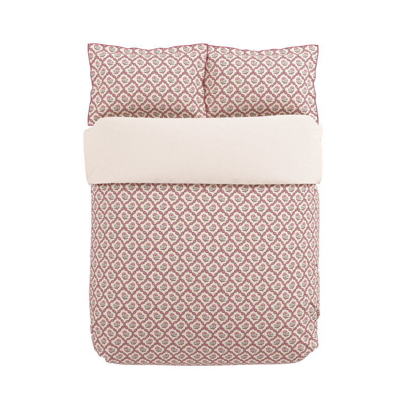 Ribbon Lattice Cotton Floral Duvet Cover Set, Super King Duvet Cover + 2 Pillowcases