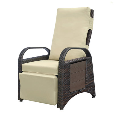 Outdoor Recliner Chair,PE Wicker Adjustable Reclining Lounge Chair And Removable Soft Cushion, With Modern Armchair And Ergonomic For Home, Sunbathing Or Relaxation (Khaki)