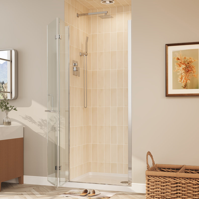Bi-Fold Frameless Shower Doors In Chrome With Clear Glass, Chrome
