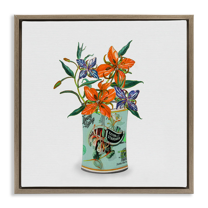 Lys dans un cadre flottant rétro en étain, design par Val Rhodes, 25 x 25, Montalcino Elm Floater Framed