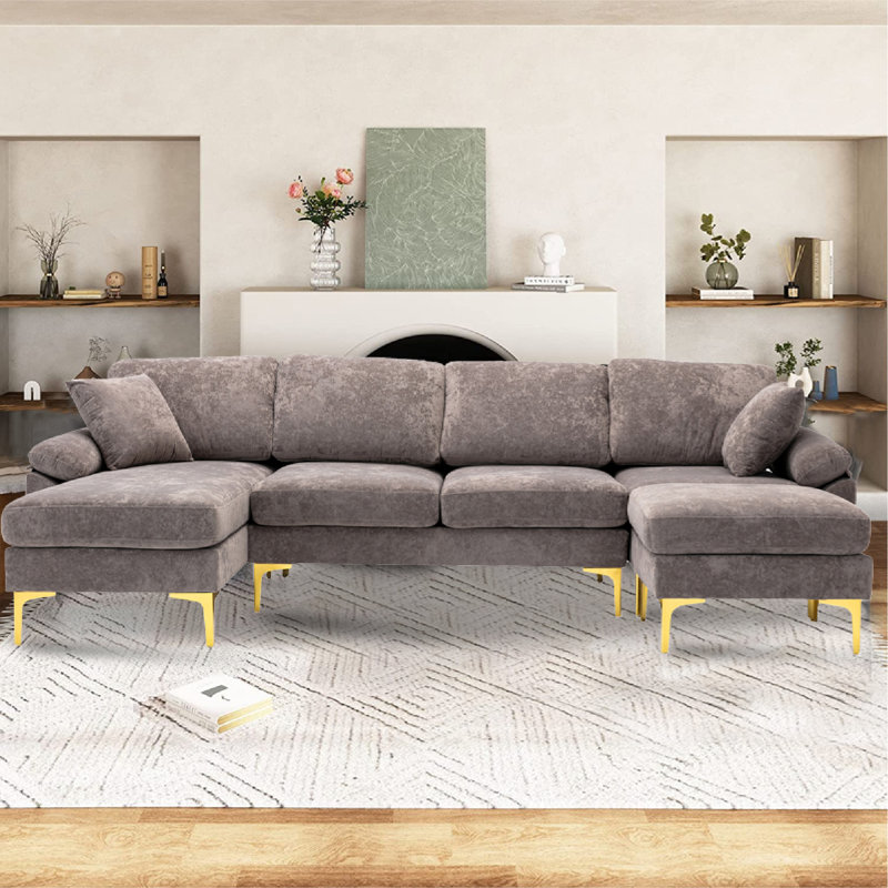 Aurlie Upholstered U-Shaped Sectional Reversible, Gray 100% Polyester