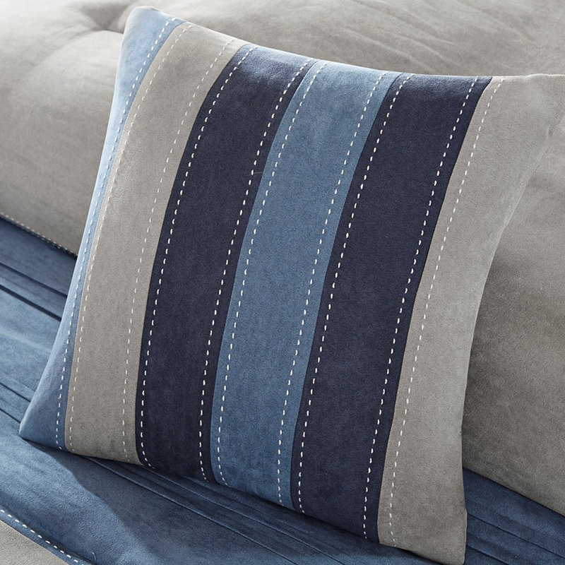 Édredon 7 pièces bleu marine - grand, microsuède avec détails d'oreiller 16 x 16