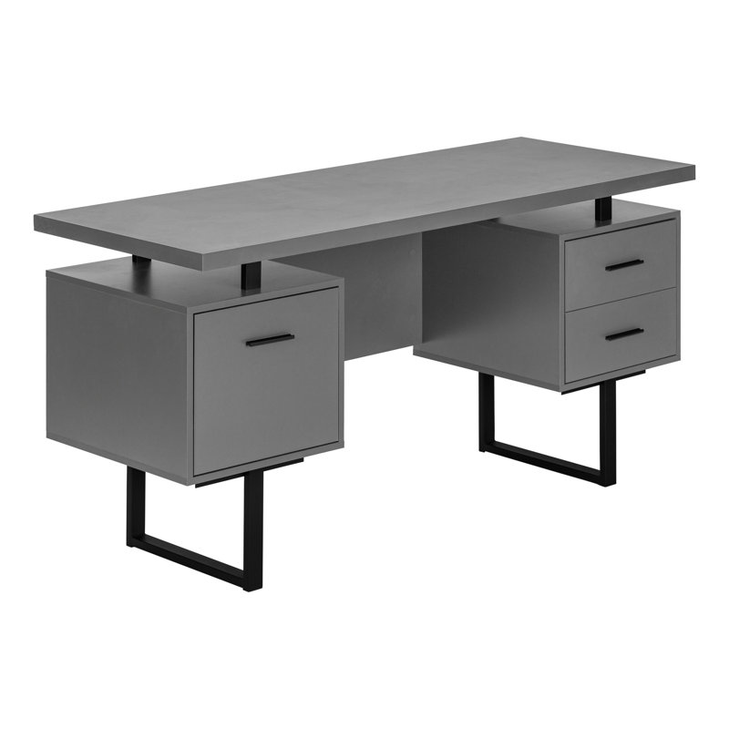 Jazarian Steel Computer Desk, Light Grey, 30" H x 60" W x 24" D, Black