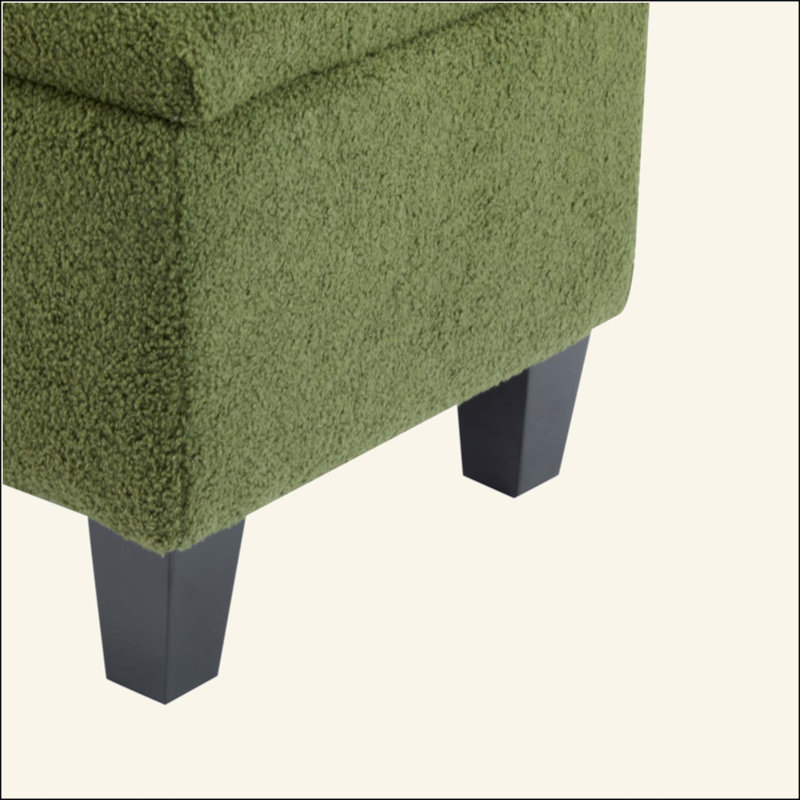 Banc repose-pieds avec rangement, surface bouclée, pieds en bois d'hévéa, capacité de 300 lb