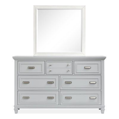 Grey Drawer Dresser With White Landscape Mirror