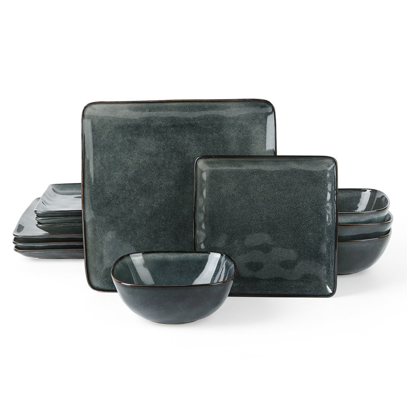 Stoneware Dinnerware Set 12 Piece - Service for 4, Deep Forest