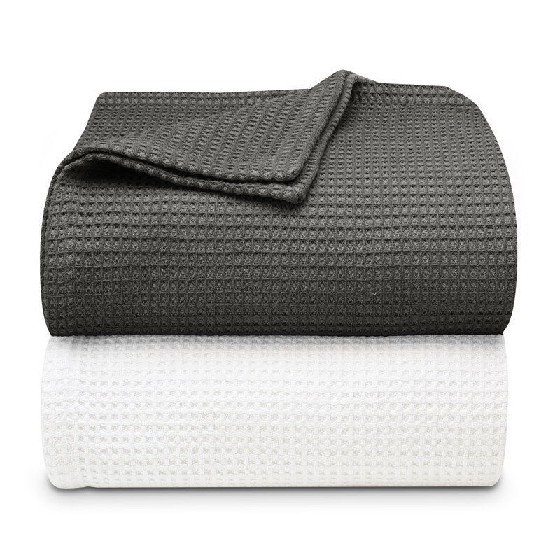Waffleweave 100% Cotton Blanket, White, Queen