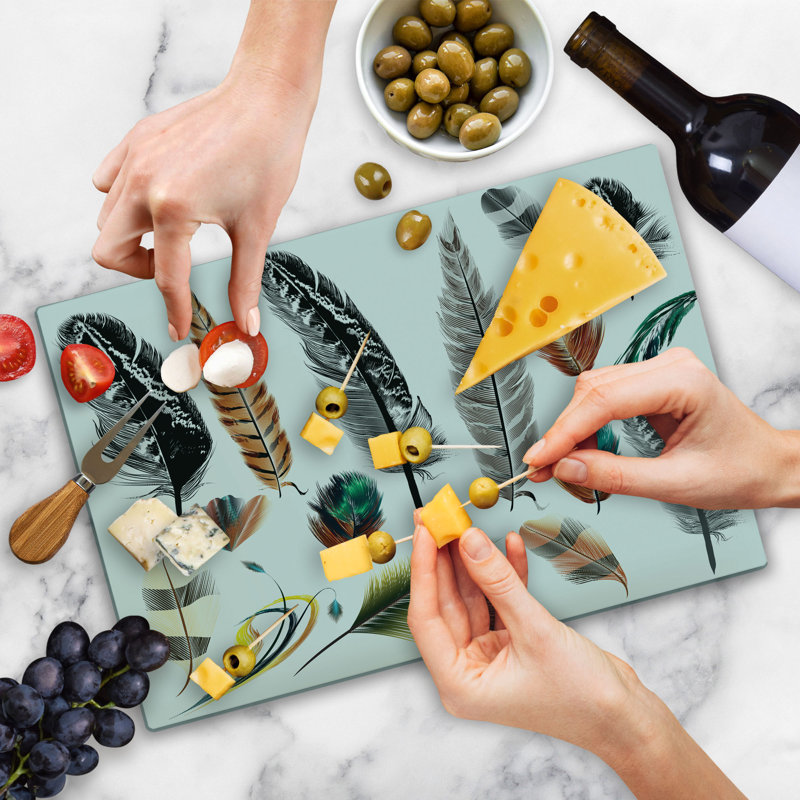 Ambesonne Boho Cutting Board Large Size Bird Feather Retro Vibrant Multicolor