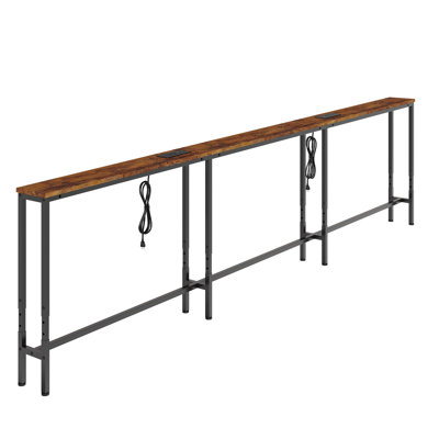 102" L,Height Adjustable Sofa Table, 5.9" Slim Console Table with Charging Station, 2 AC Outlets, USB & USB-C