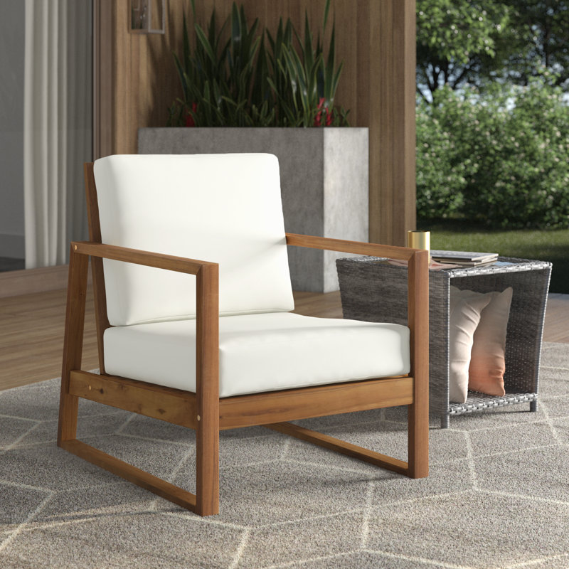 Chaise longue d'extérieur en bois d'acacia avec coussins Azeglio, Crème, Teck