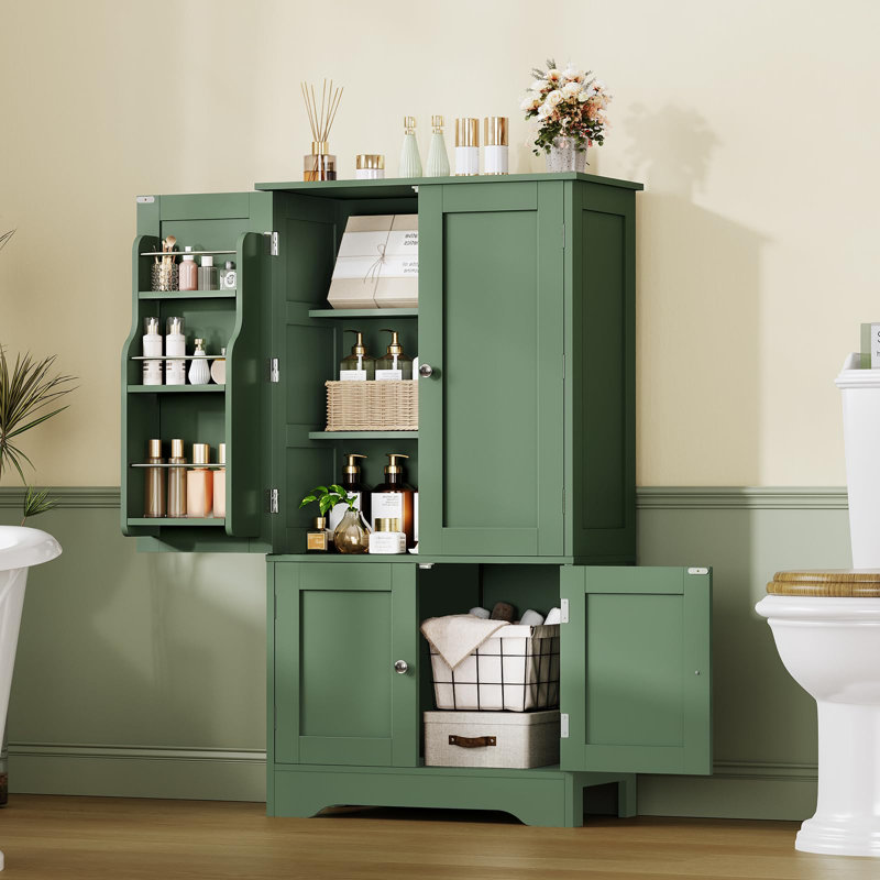 Armoire de rangement avec 4 portes, grand garde-manger de cuisine de 43 pouces avec 6 tablettes réglables, armoire autoportante pour le salon, la salle à manger, la salle de bain, style campagnard