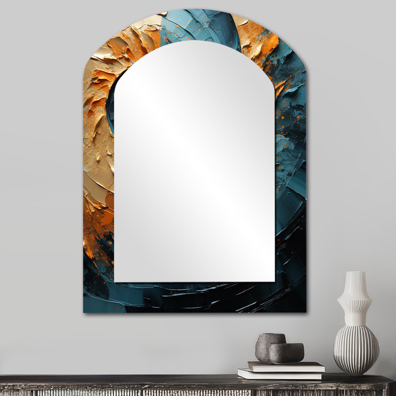Doré turquoise, désert, mirage, spirale IV - spirale abstraite, miroir asymétrique, 34 po x 25 po