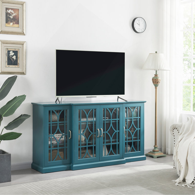 Teal Blue Sideboard Buffet, 63" TV Console with Ample Storage Cabinet