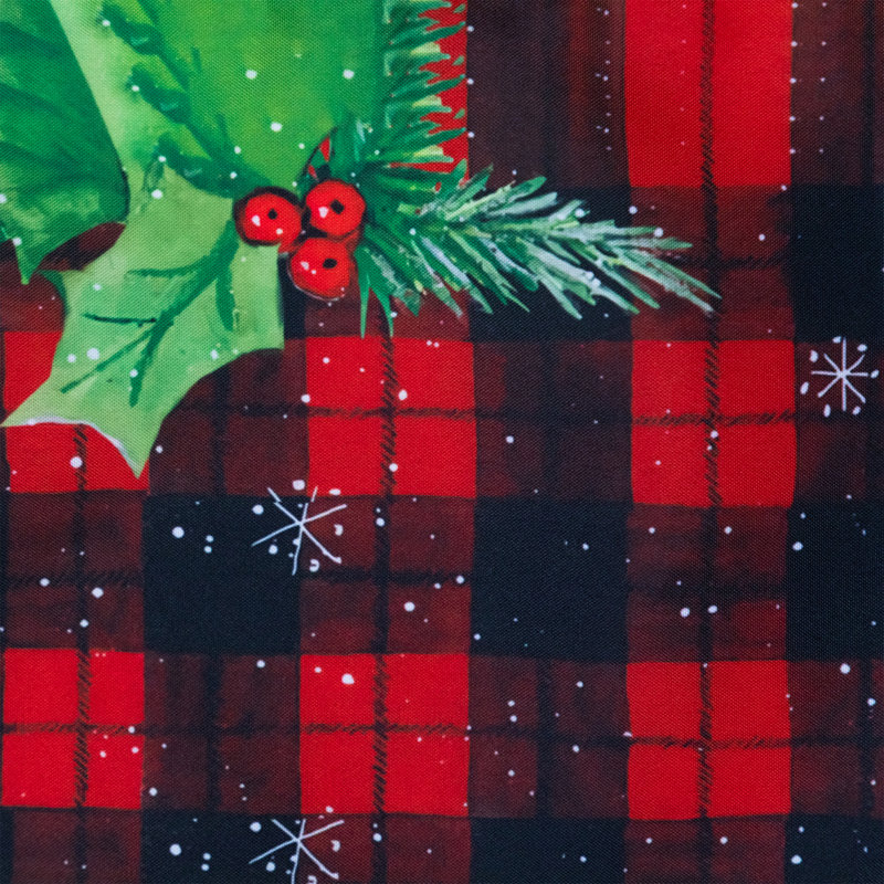 Plaid With Holly And Berries Rectangular Christmas Table Runner - 72"