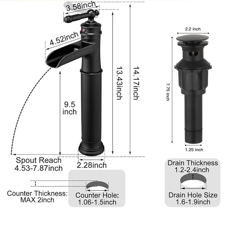 Waterfall Single Hole Single-Handle Vessel Bathroom Faucet With Pop-Up Drain Assembly In Matte Black, Matte Black