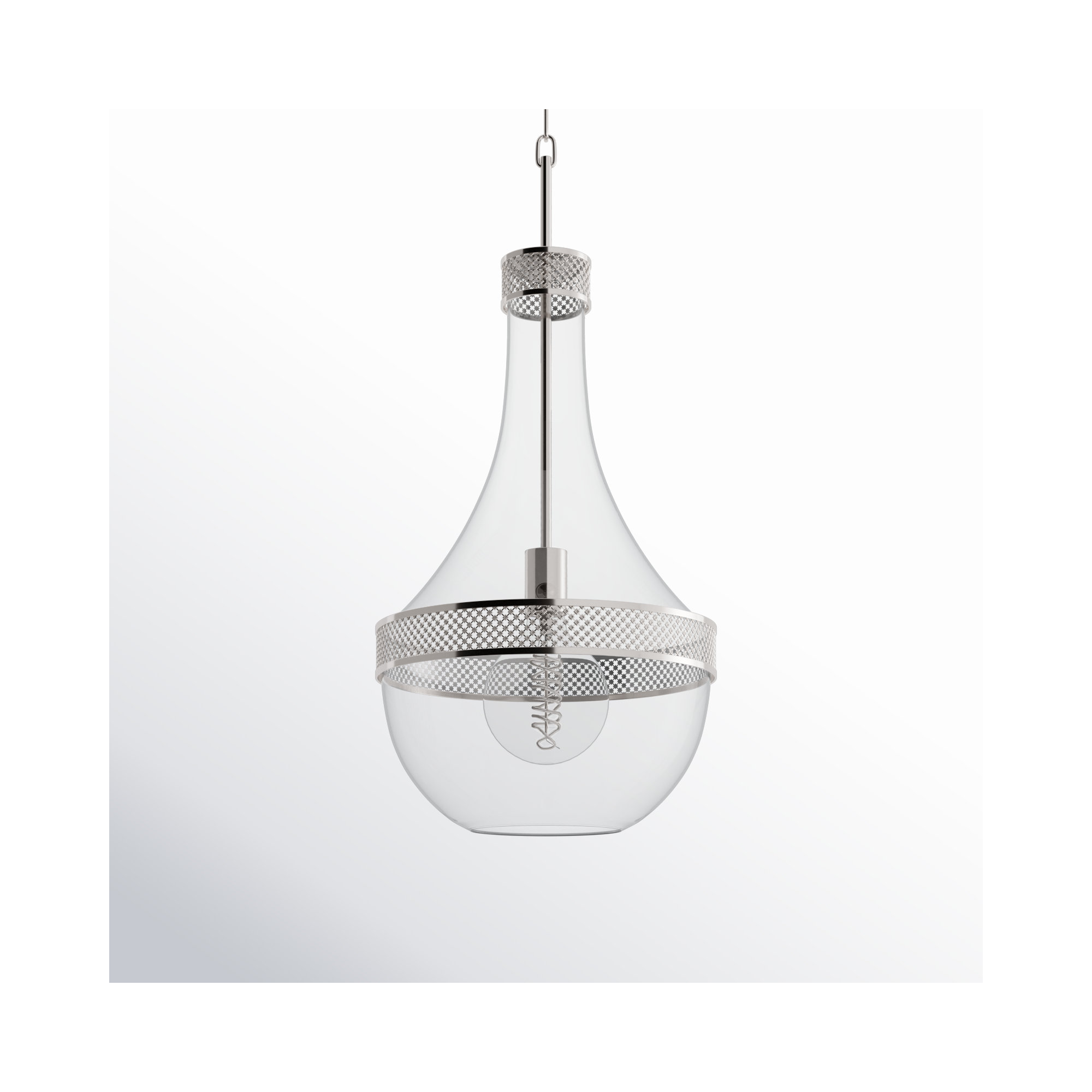 Twain Single Light Pendant, Polished Nickel, 23" H x 10.75" W x 10.75" D