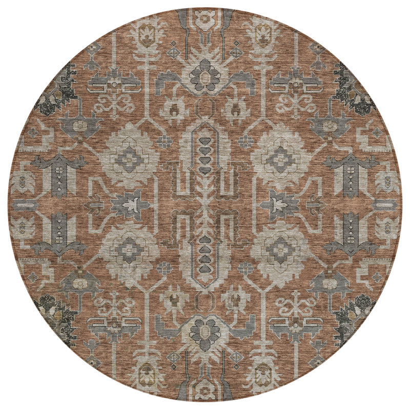 Myda Washable Oriental Indoor / Outdoor Rug, Round 8'