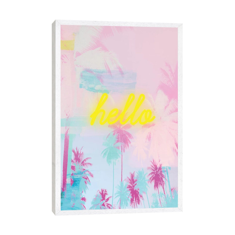 Hello Neon II - Painting on Canvas, 66.04cm H x 45.72cm W x 3.81cm D, White Framed