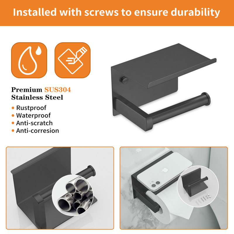 Wall Mounted Toilet Paper Holder, Matte Black