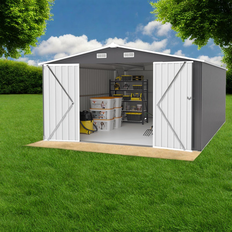 Remise de rangement en métal durable 10 pi x 14 pi, conception moderne pour utilitaire de jardin