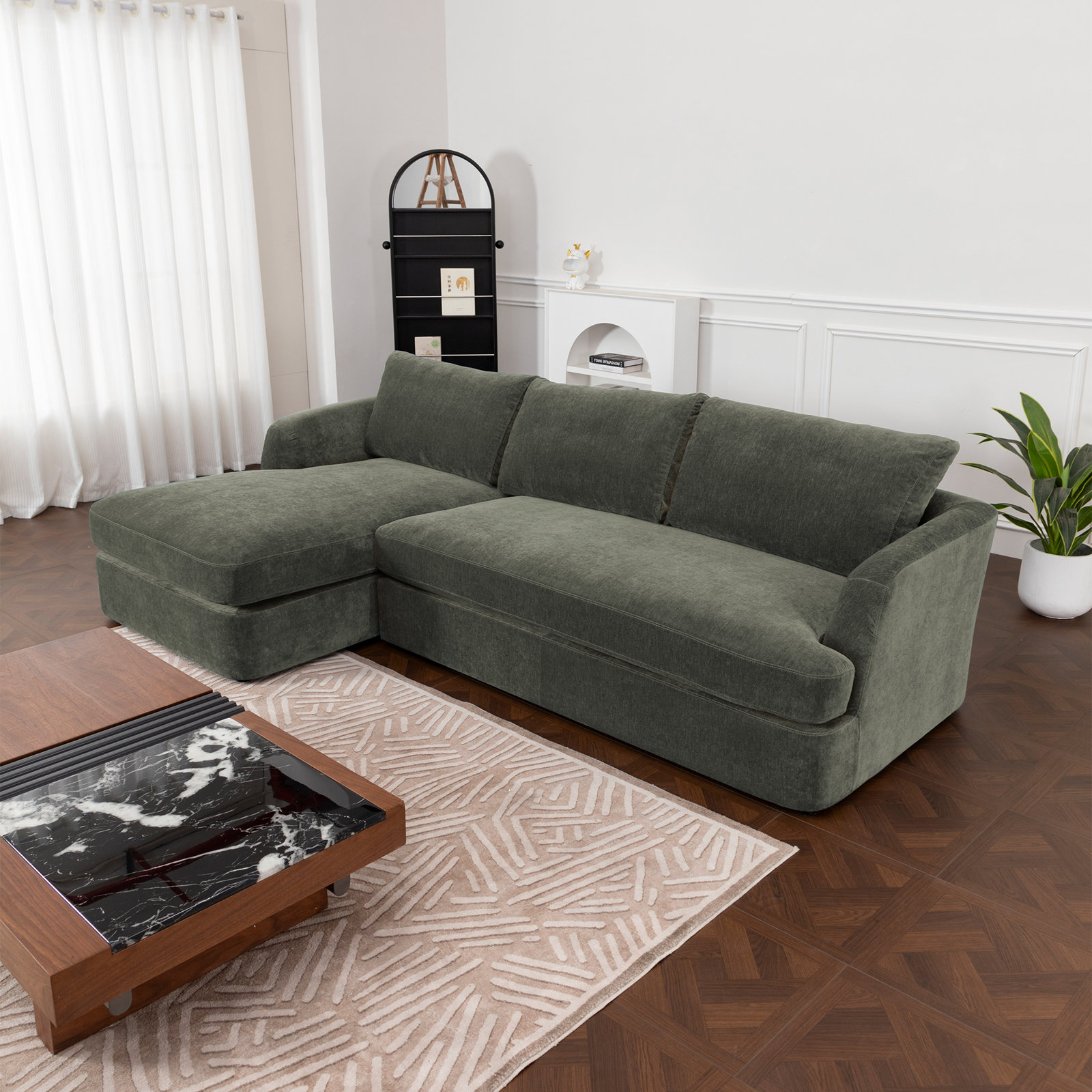 Alameda Velvet Sofa and Chaise, Left Hand Facing, Juniper Velvet