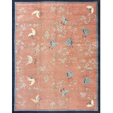 Light Coral Rose Color Antique Late 19th Century Peking Chinese Rug