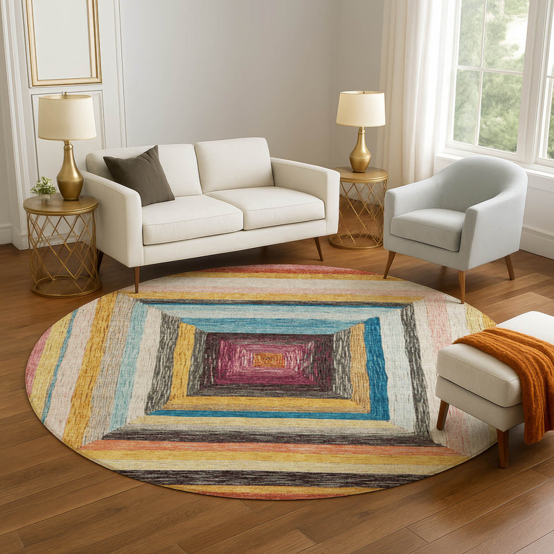Premium Machine Washable Millbrook AMF1957 Geometric Rug, Round 8'