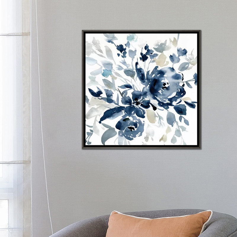 « indigo jardin i » par carol robinson, reproduction d’art, H 26 po x l 26 po x P 1,5 po, Toile tendue