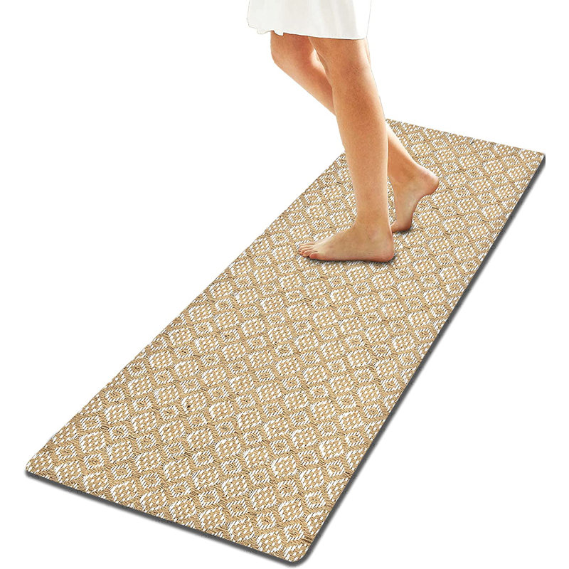 Abdurraheem Geometric Water Resistant Anti-Fatigue Non-Skid Kitchen Mat, Beige