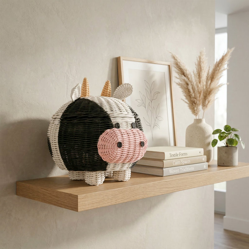 Vache panier de rangement en rotin avec couvercle et bac décoratif pour la maison
