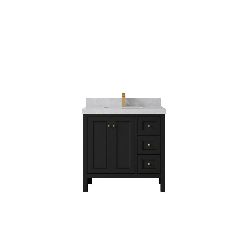 Nashville X P 22 po Meuble-lavabo central en albâtre, Noir, Gris perle