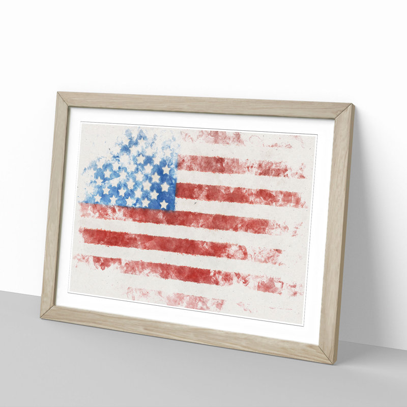 American Flag - Framed Print, 24cm H x 33cm W x 2cm D, Oak Framed