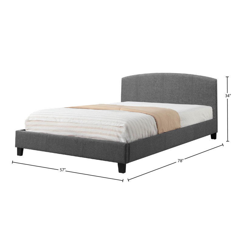 Lit plateforme tapissier moderne avec tête de lit incurvée, structure de lit en tissu de lin gris, aucun sommier tapissier requis, lit double