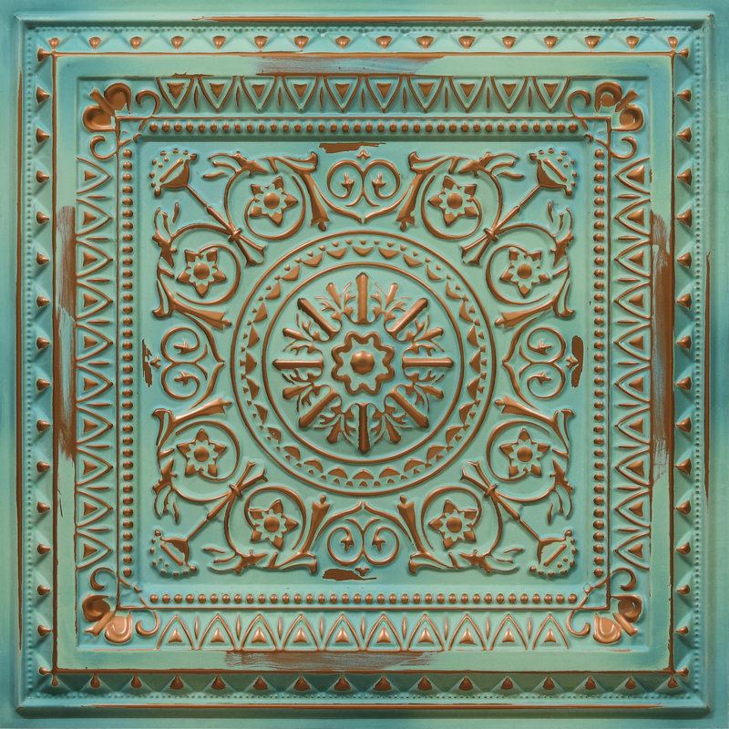 Natural Patina 24'' PVC Ceiling Tile with Ornate Design