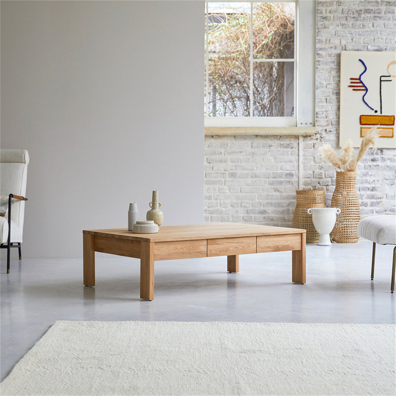 DeDee Solid Wood Four Leg Coffee Table with Storage