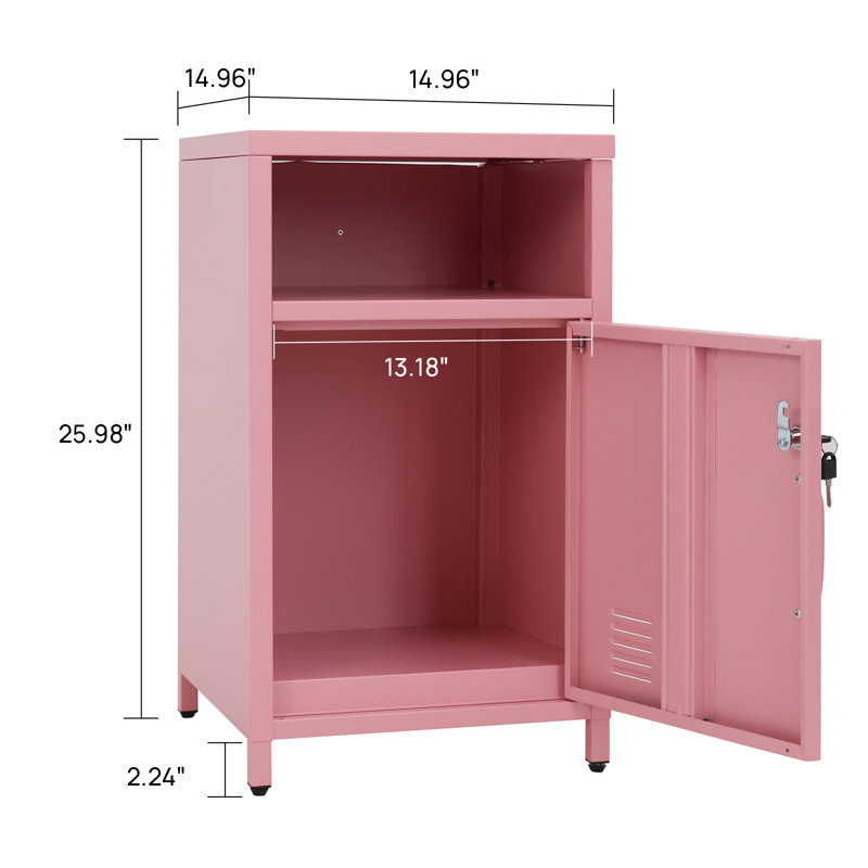 Katarra 26'' Tall Metal Nightstand Storage Cabinets With Lock, Pink