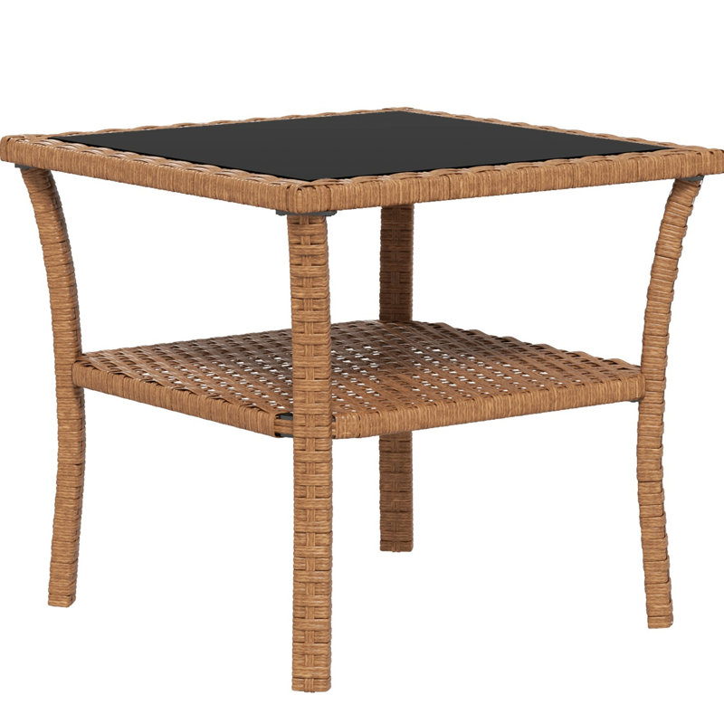 Square Outdoor Coffee Table With Storage And Tempered Glass Covering Patio Pe Top Unit