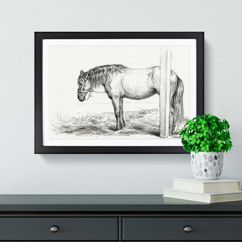 A Horse In A Stable by Jean Bernard - Single Picture Frame Print, 33cm H x 45cm W x 2cm D, Black Framed
