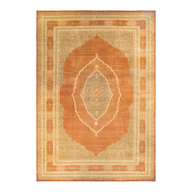 Tapis unique noué à la main Sprow - bronze, 12 pi 3 po x 18 pi 1 po