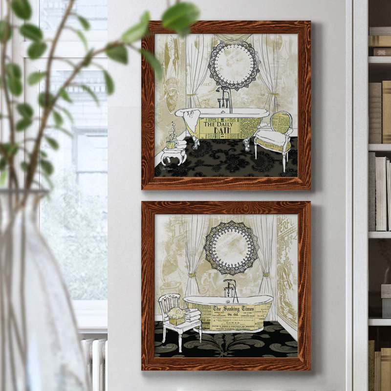 «Daily Bath», ensemble de 2 peintures sur toile encadrées, H 17 po x l 34 po x P 1,5 po, Cadre en érable