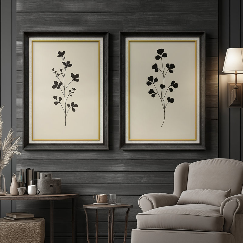 "Minimalist Botanical Branch", ensemble de 2 reproductions d'art encadrées sur papier 26 "x 36", Noir