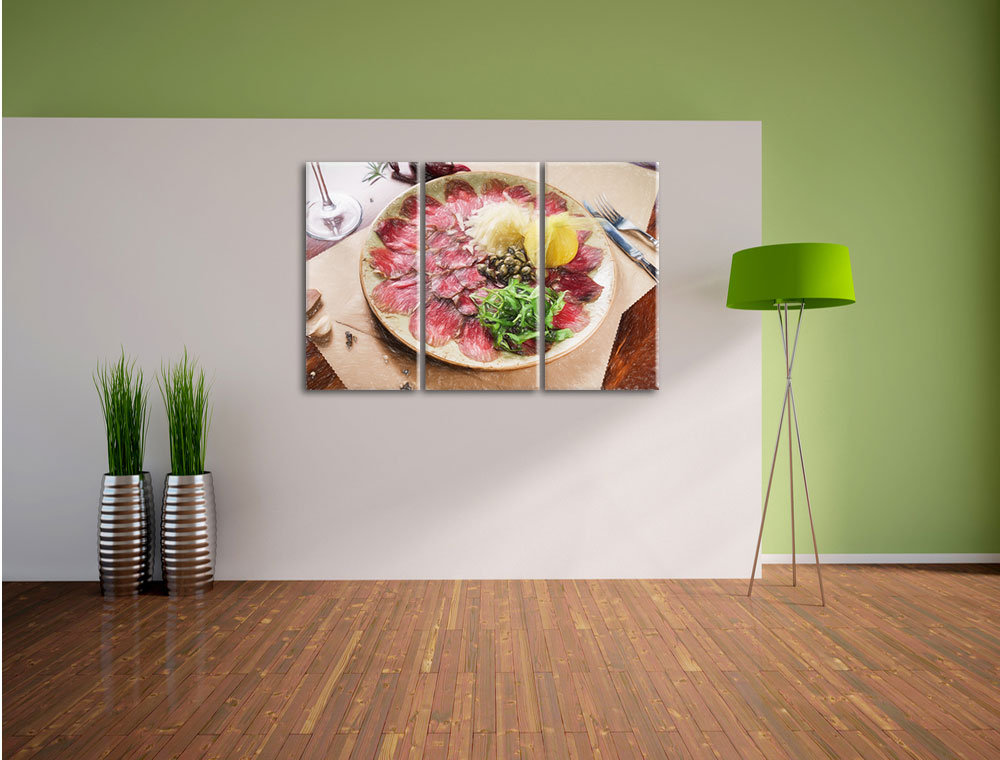 3-tlg. Leinwandbilder-Set „Appetitliches Carpaccio“, Grafikdruck