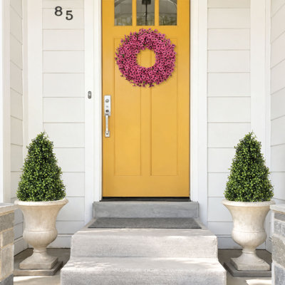 Couronne de feuillage artificiel, fleurs printanières et estivales pour la porte d'entrée
